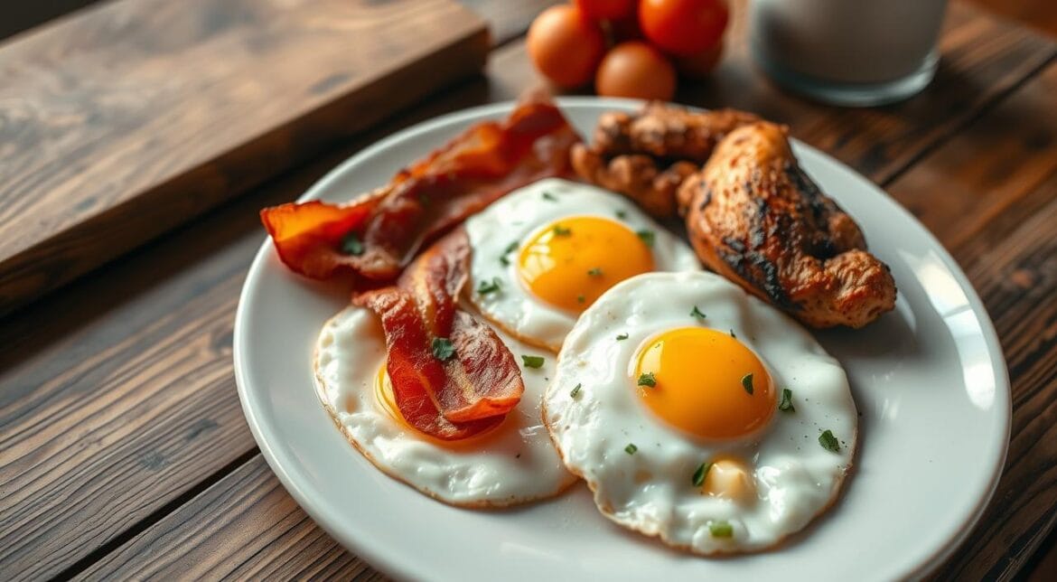 Eggs and chicken for breakfast