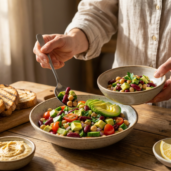 High Protein Bean Salad (Mediterranean Three Bean Recipe) – Healthy & Easy